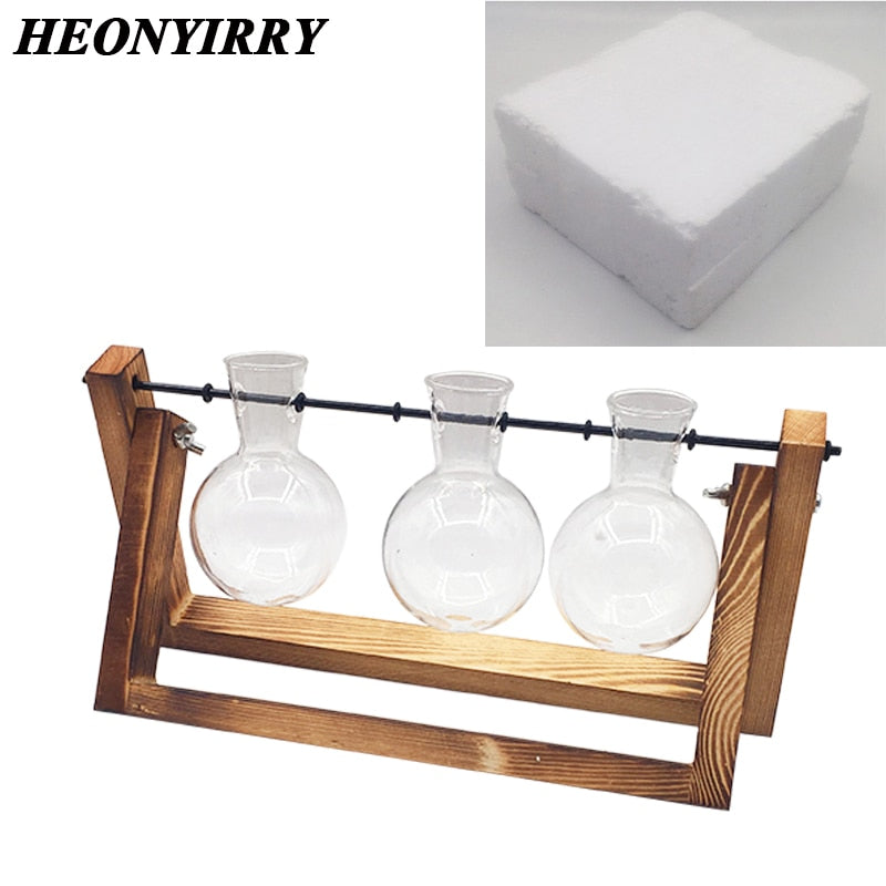Terrarium Creative Hydroponic Plant Transparent Vase Wooden Frame vase decoratio Glass Tabletop Plant Bonsai Decor flower vase