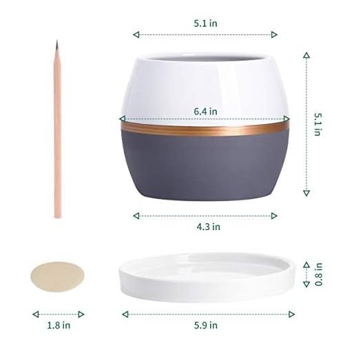 Planter Pots Indoor - 7.4 Inch Cylinder Ceramic Flowerpot with Drainage Hole & Saucer for Indoor Plants Flower Succulent Modern Home Decor(Plant NOT Included)