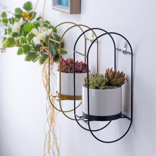 Oval iron frame ceramic flower pot