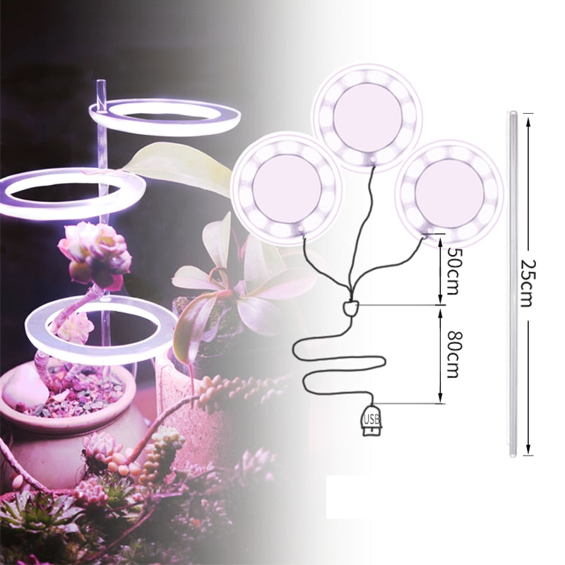 Angel Three Ring Grow Light DC5V USB Phyto lamp For Plants Led Full Spectrum Lamp For Indoor Plant Seedlings Home Flower Succulent